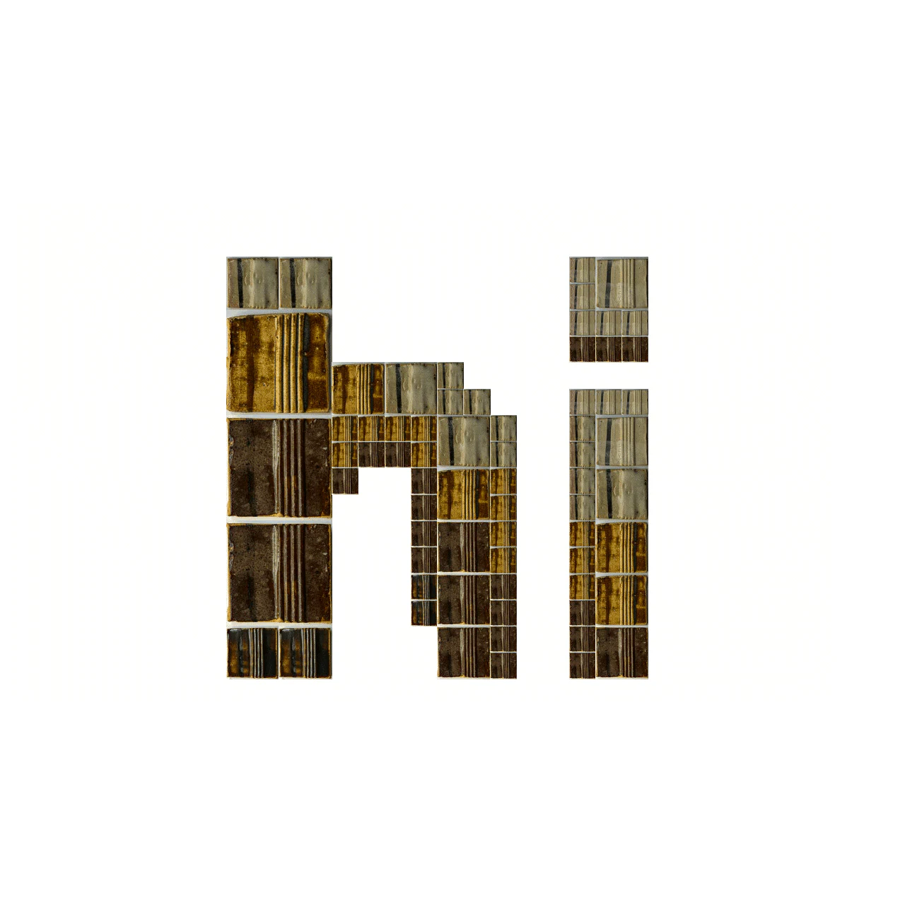The word hi built from glazed tiles, animating in