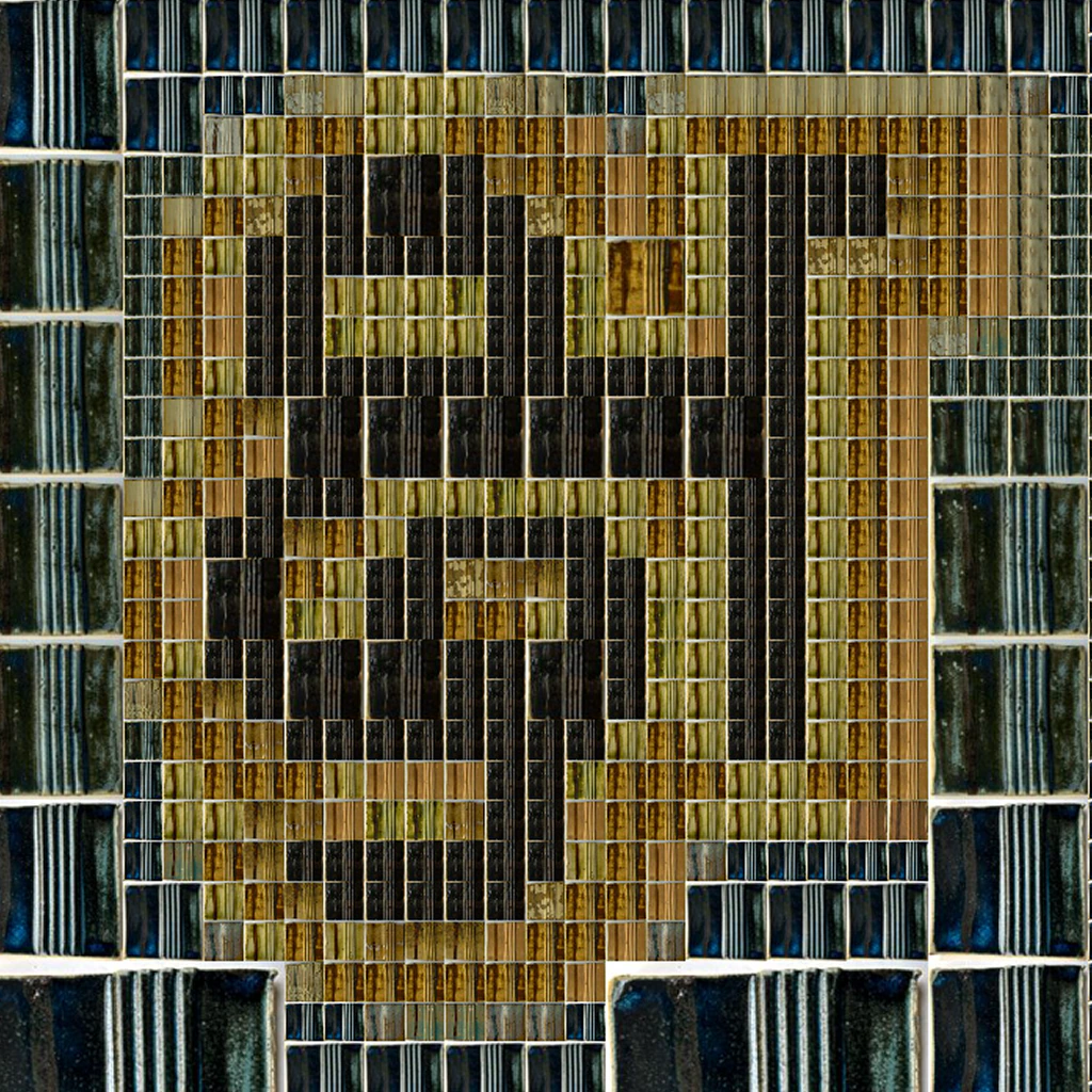 Devanagari letterform as a tile mosaic with a tiled border